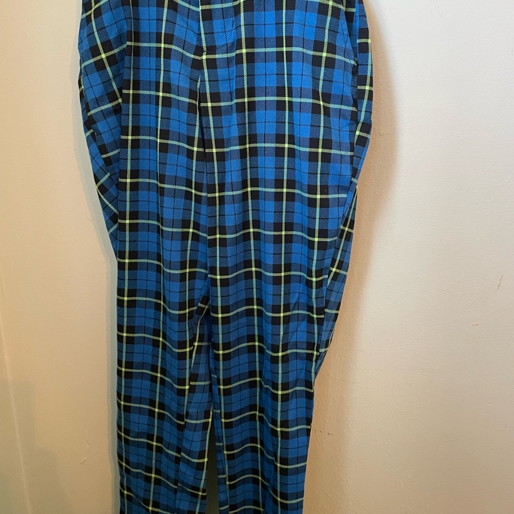 Hot Topic blue plaid pants with suspenders